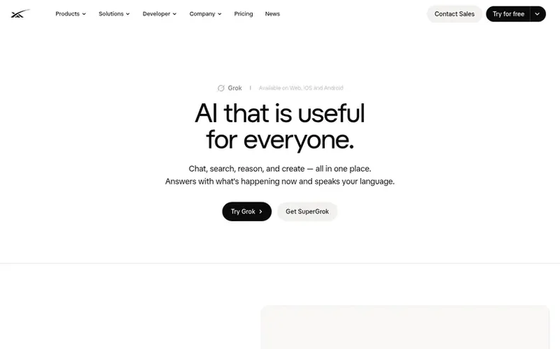 Screenshot of the Grok homepage