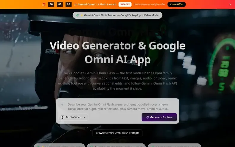 Screenshot of the Gemini Omni Flash homepage