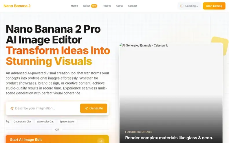 Screenshot of the Nano Banana 2 Pro homepage