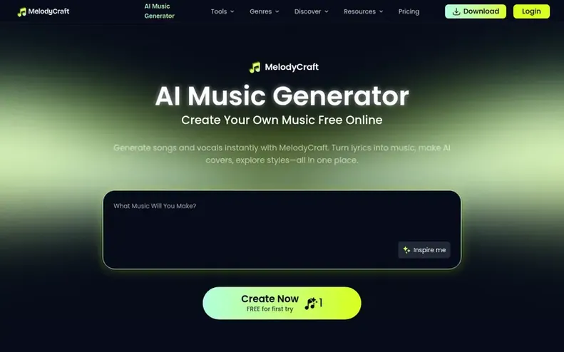 Screenshot of the MelodyCraft homepage