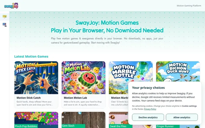Screenshot of the SwayJoy homepage