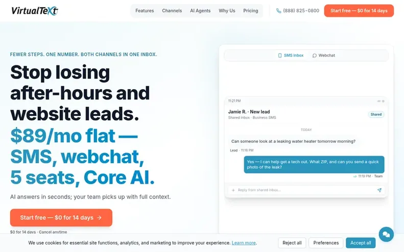 Screenshot of the VirtualText homepage
