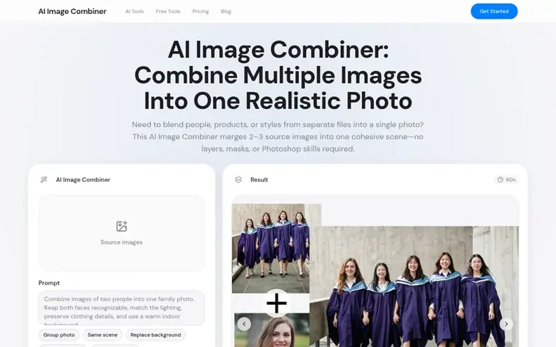 Screenshot of the AI Image Combiner homepage