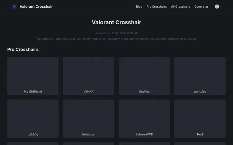 Screenshot of the Valorant Crosshair homepage