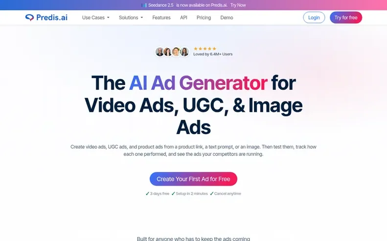 Screenshot of the Predis.ai homepage