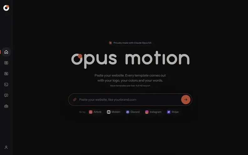 Screenshot of the Opus Motion homepage