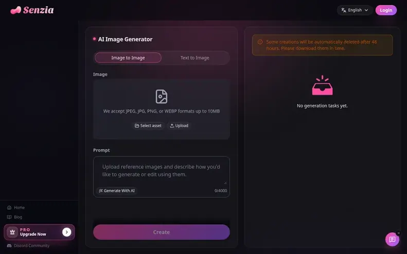 Screenshot of the Senzia homepage
