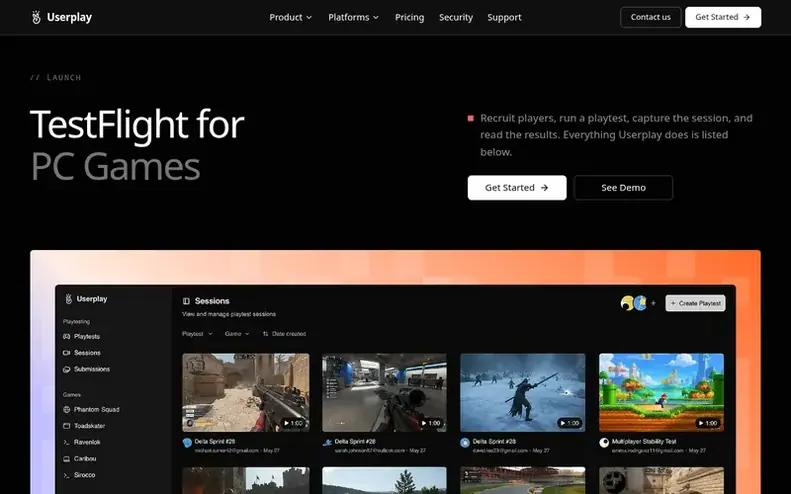 Screenshot of the Userplay homepage