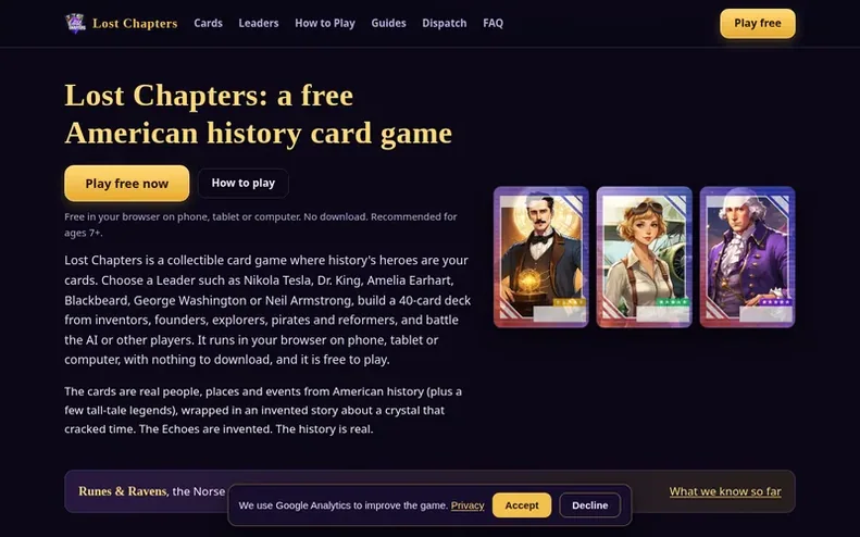 Screenshot of the Lost Chapters homepage