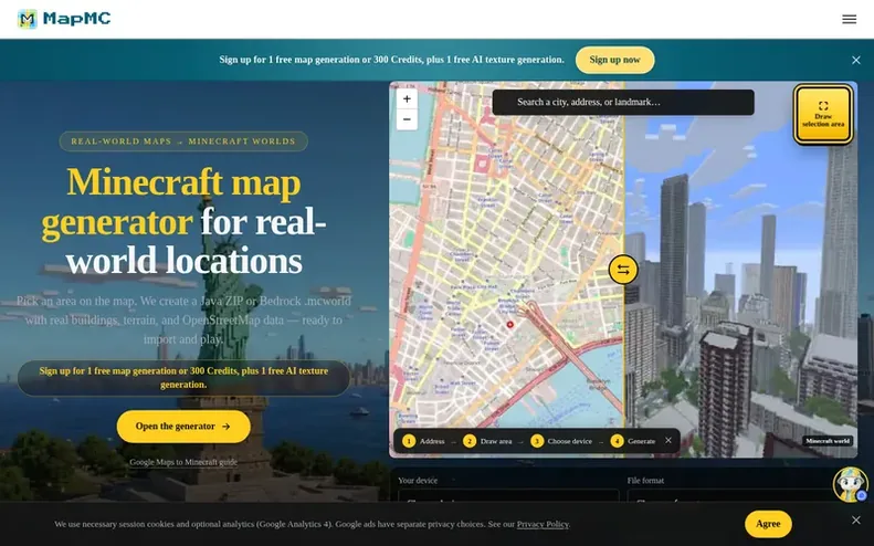 Screenshot of the MapMC homepage