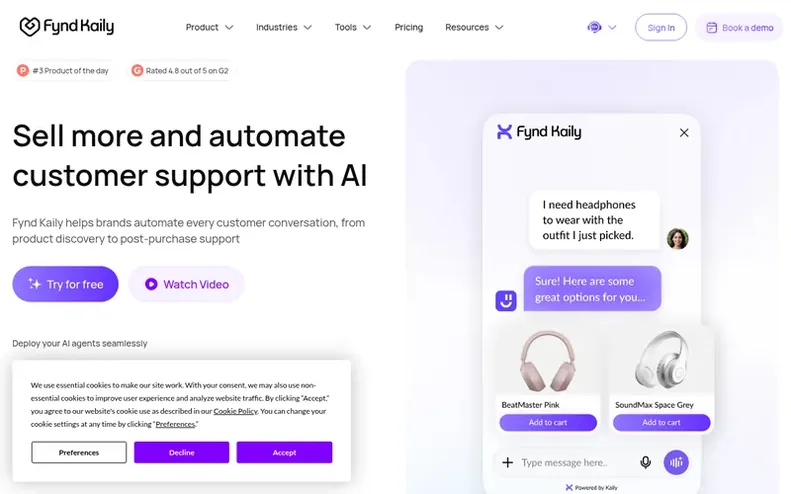 Screenshot of the Kaily homepage