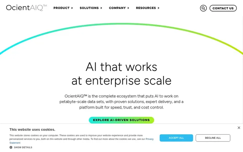 Screenshot of the Ocient homepage