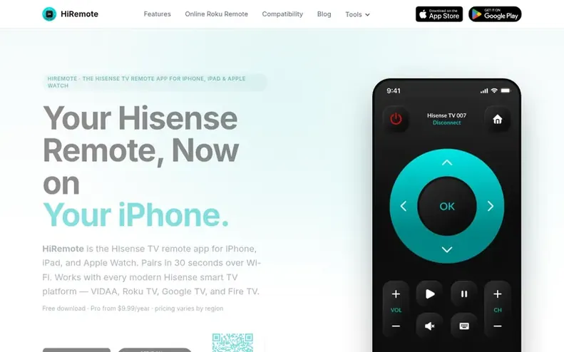 Screenshot of the HiRemote homepage