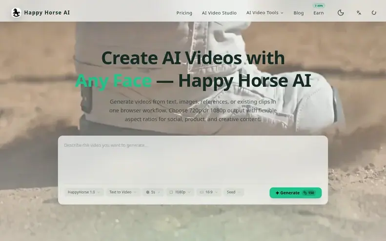 Screenshot of the Happy Horse AI homepage