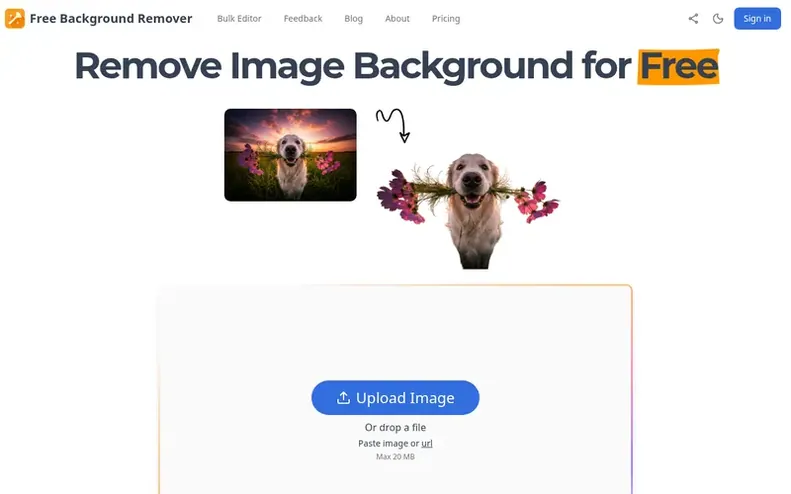 Screenshot of the Free Background Remover homepage