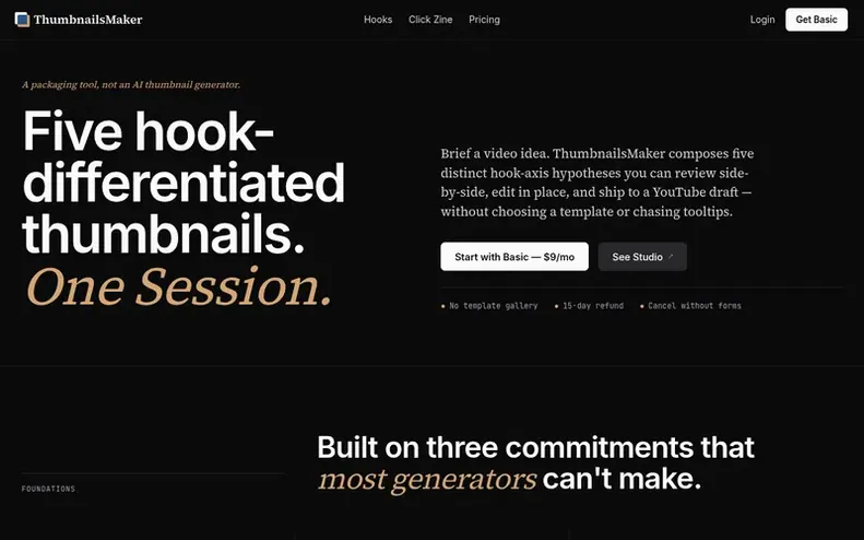 Screenshot of the ThumbnailsMaker homepage