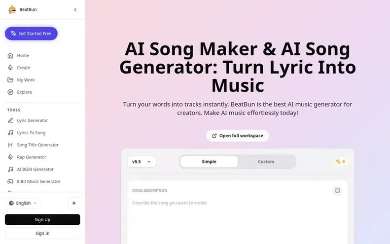 Screenshot of the BeatBun homepage