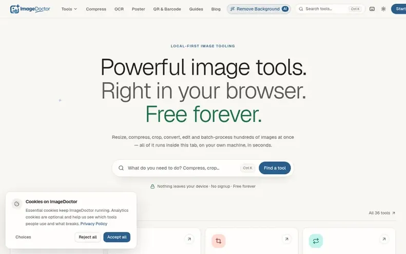 Screenshot of the ImageDoctor homepage