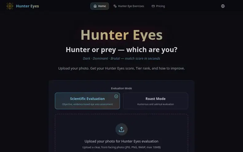 Screenshot of the Hunter Eyes homepage