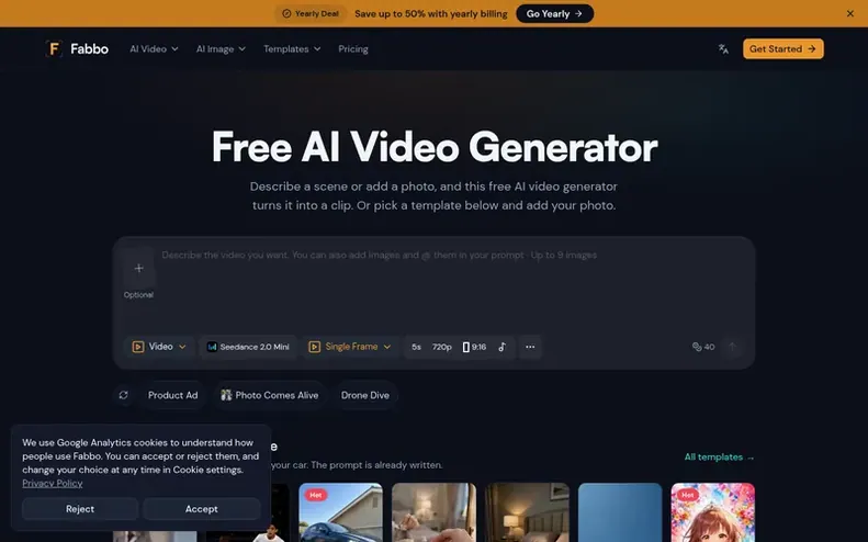 Screenshot of the Fabbo homepage