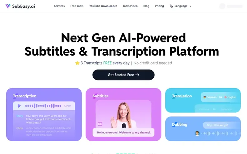 Screenshot of the SubEasy homepage