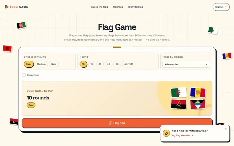 Screenshot of the Flag Game homepage