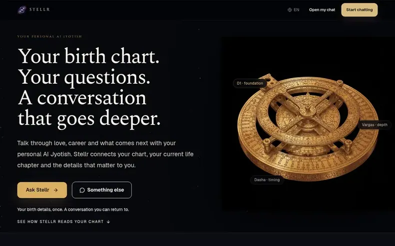 Screenshot of the Stellr homepage