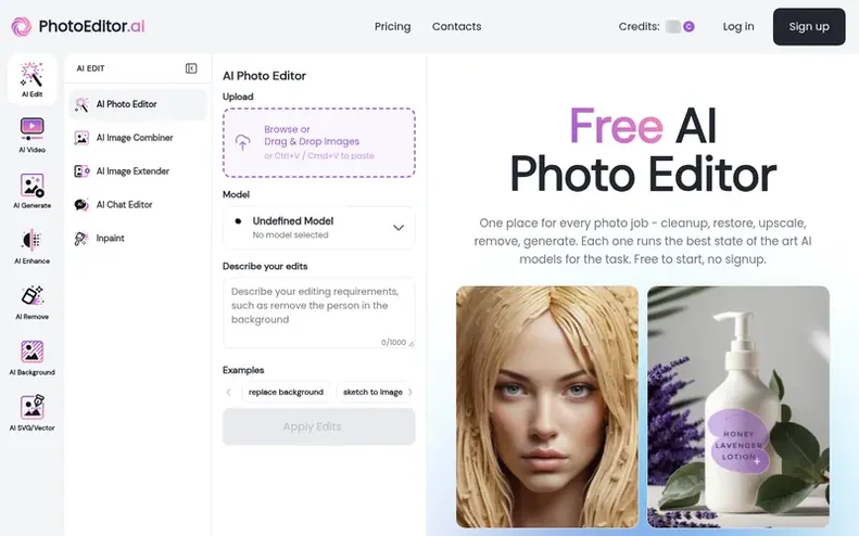Screenshot of the photoeditor.ai homepage