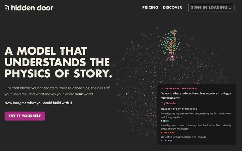 Screenshot of the Hidden Door homepage