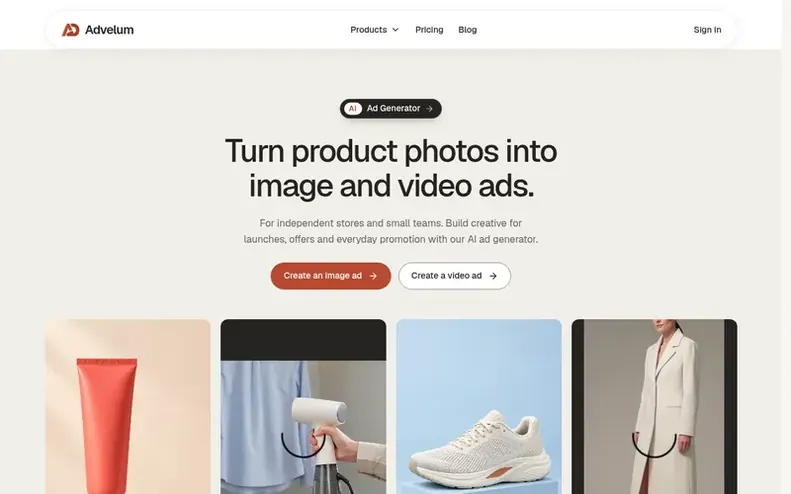 Screenshot of the Advelum homepage