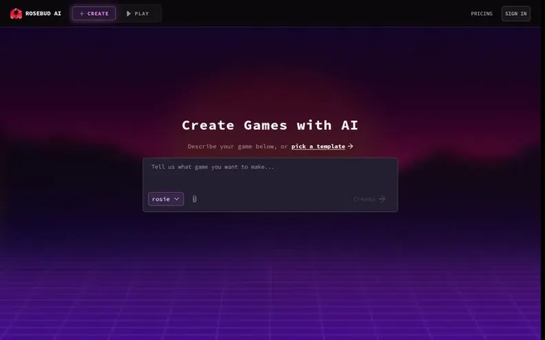 Screenshot of the Rosebud AI homepage
