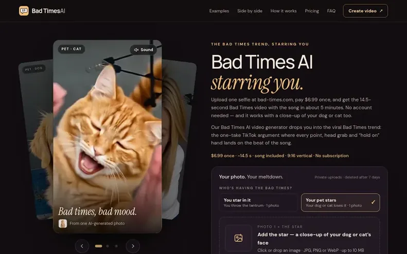 Screenshot of the Bad Times AI homepage