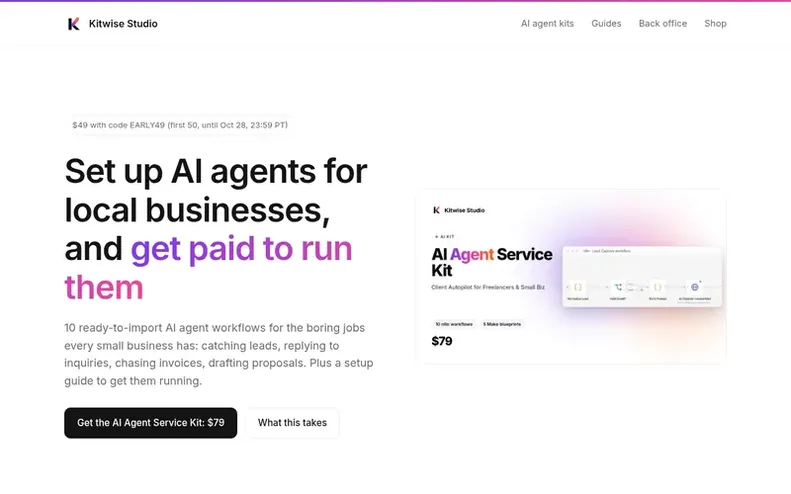 Screenshot of the Kitwise Studio homepage