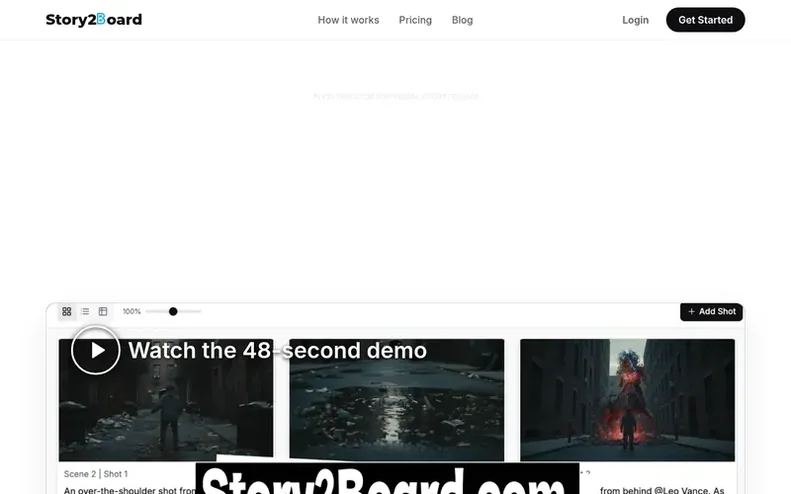 Screenshot of the Story2Board homepage