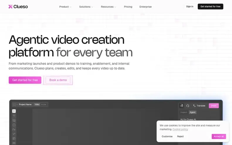 Screenshot of the Clueso homepage