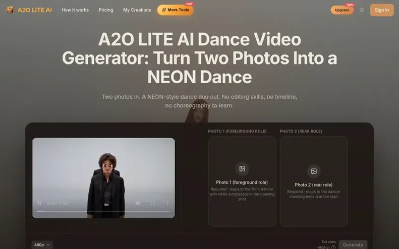 Screenshot of the A2O LITE AI homepage