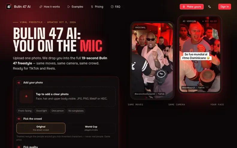 Screenshot of the Bulin 47 AI homepage
