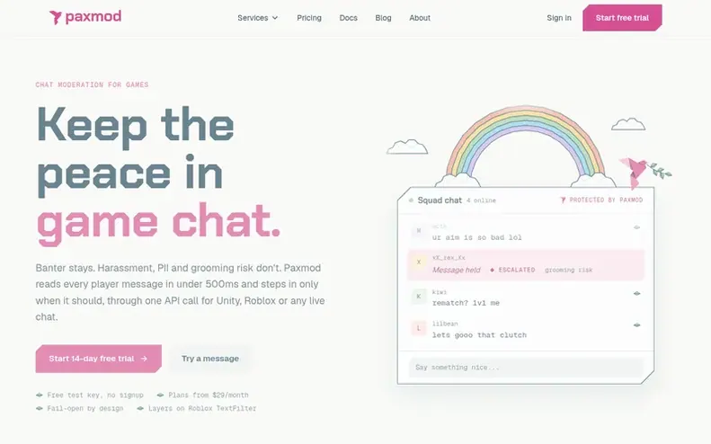 Screenshot of the Paxmod homepage