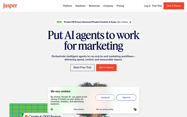 Screenshot of the Jasper homepage