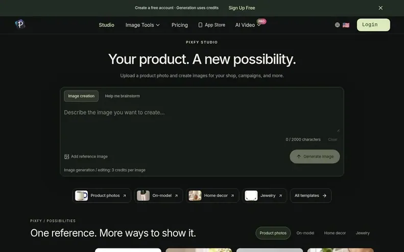 Screenshot of the Pixfy homepage