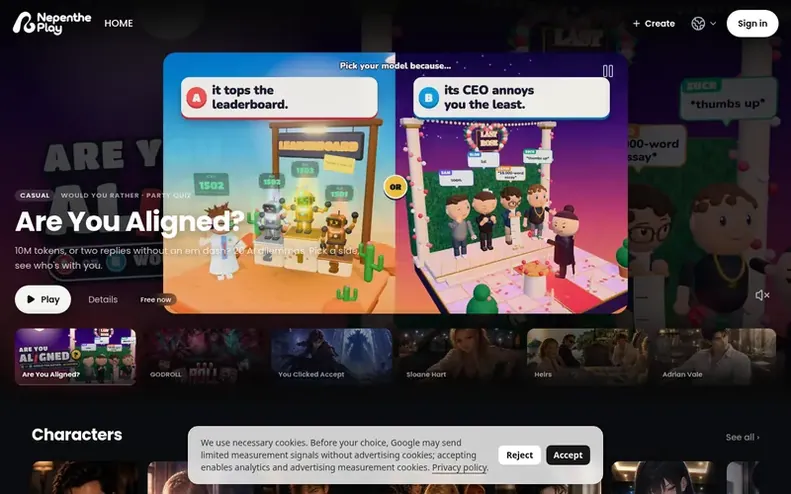 Screenshot of the Nepenthe Play homepage
