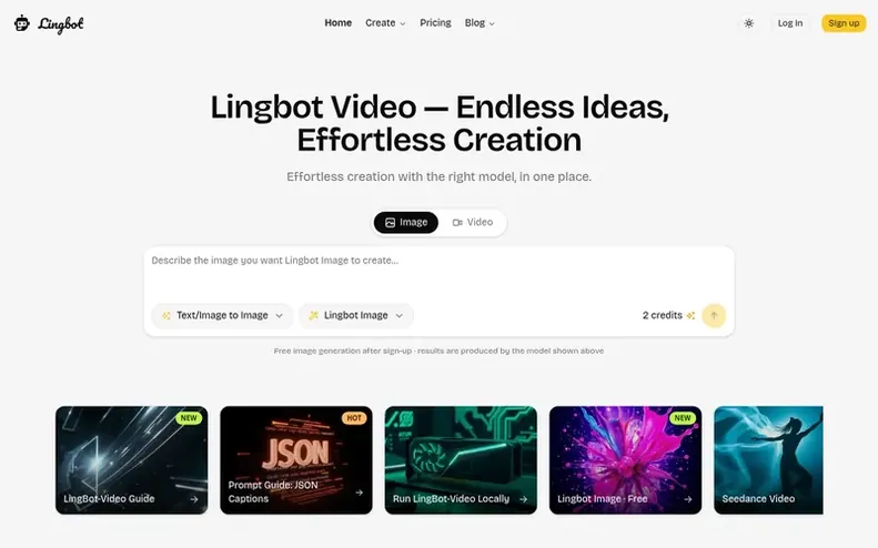 Screenshot of the Lingbot homepage