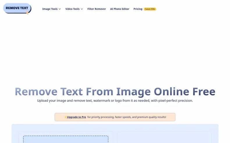 Screenshot of the RemoveText.net homepage