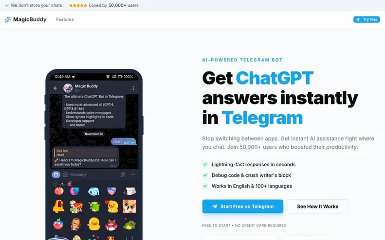 Screenshot of the MagicBuddy homepage