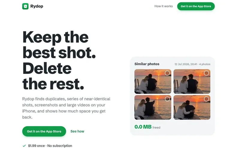 Screenshot of the Rydop homepage