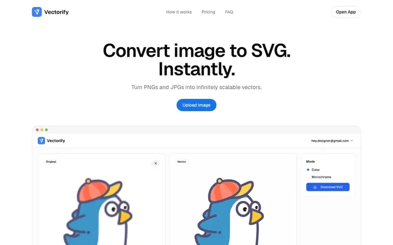 Screenshot of the Vectorify homepage