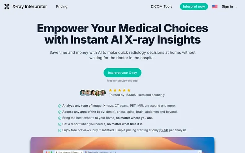 Screenshot of the X-ray Interpreter homepage