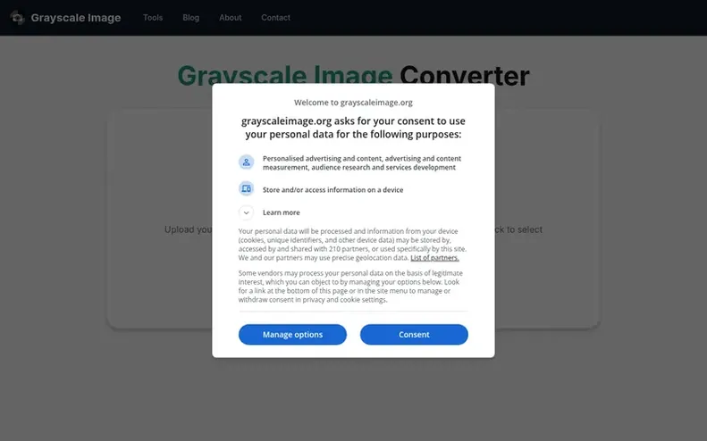 Screenshot of the Grayscale Image homepage