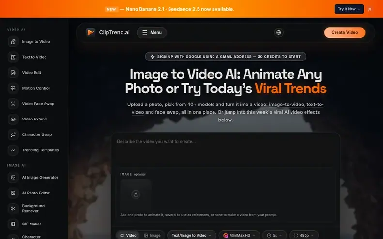 Screenshot of the ClipTrend homepage