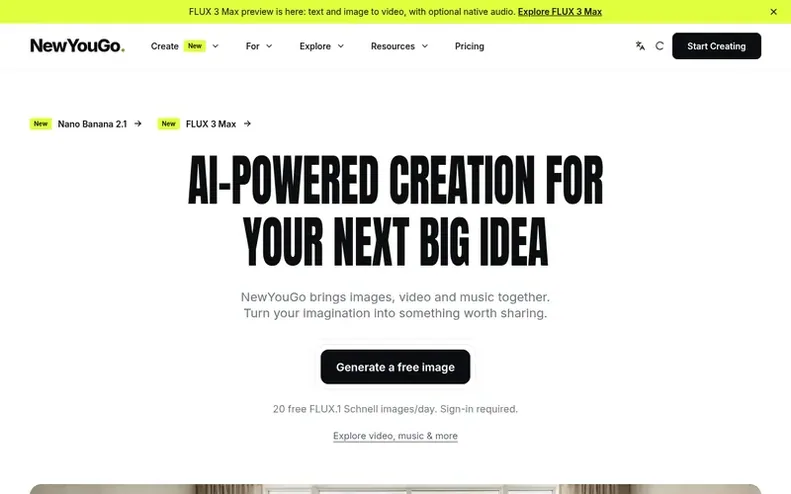 Screenshot of the NewYouGo homepage